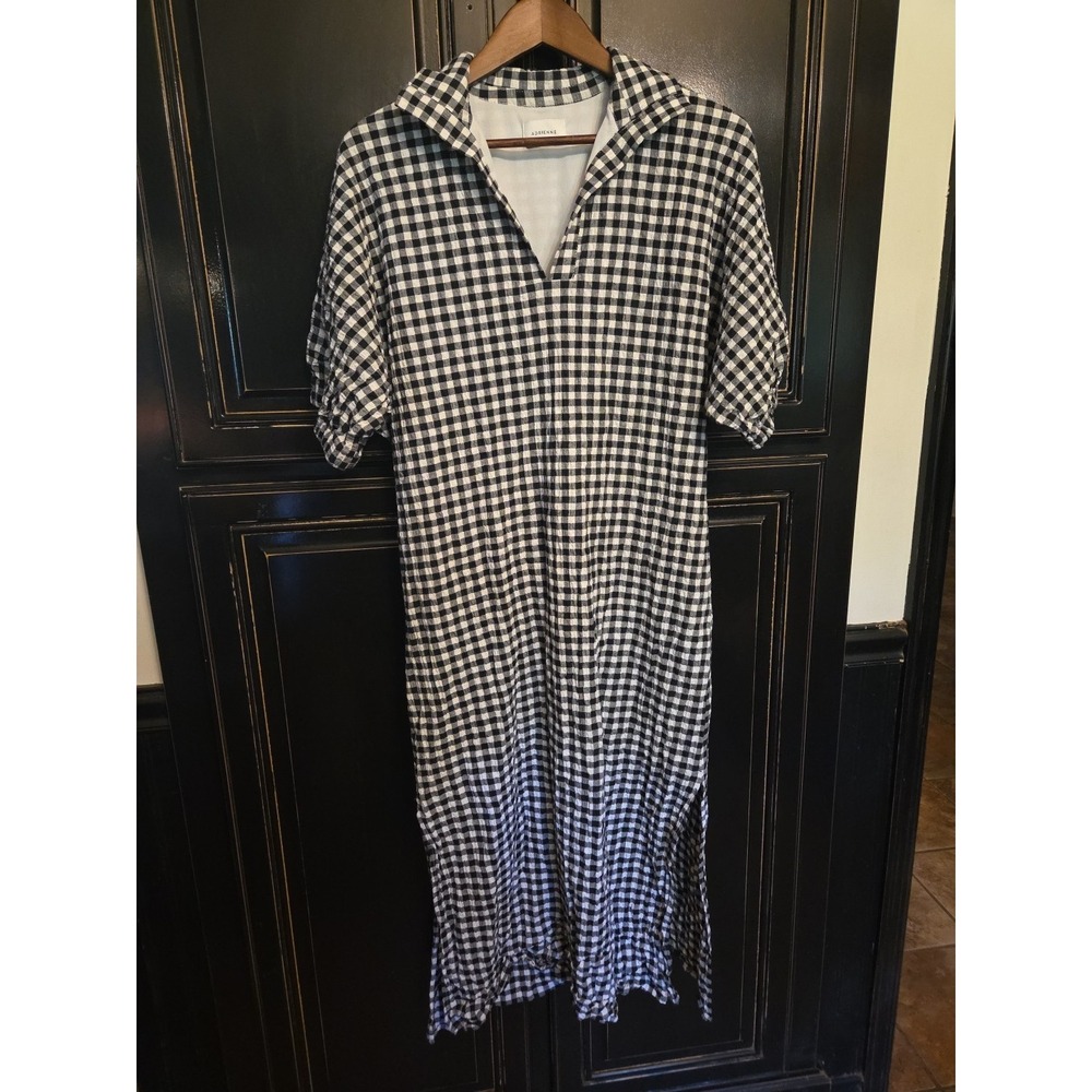 Adrienne Large Seersucker Black Gingham Maxi Lined Dress, Summer,Vacation, Beach